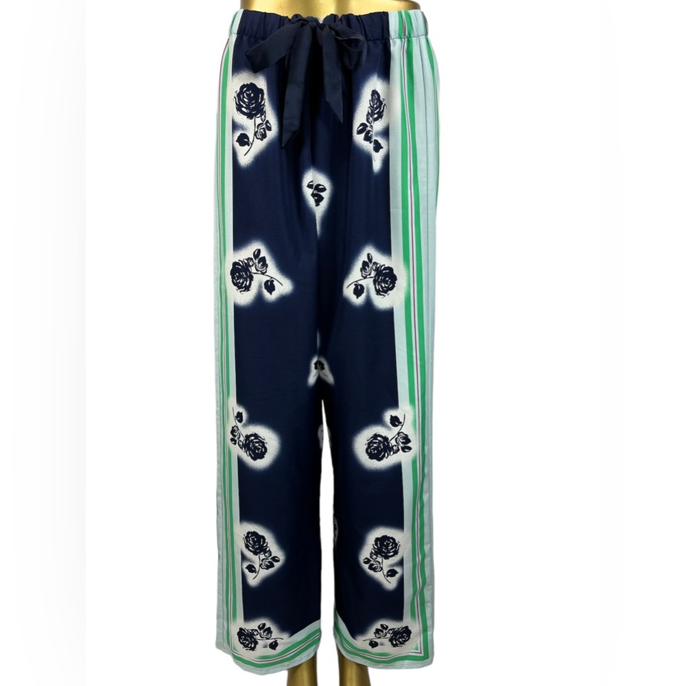 Victoria’s Secret Silky Lounge Pajama Pants -Blue Floral Print Drawstring Waist